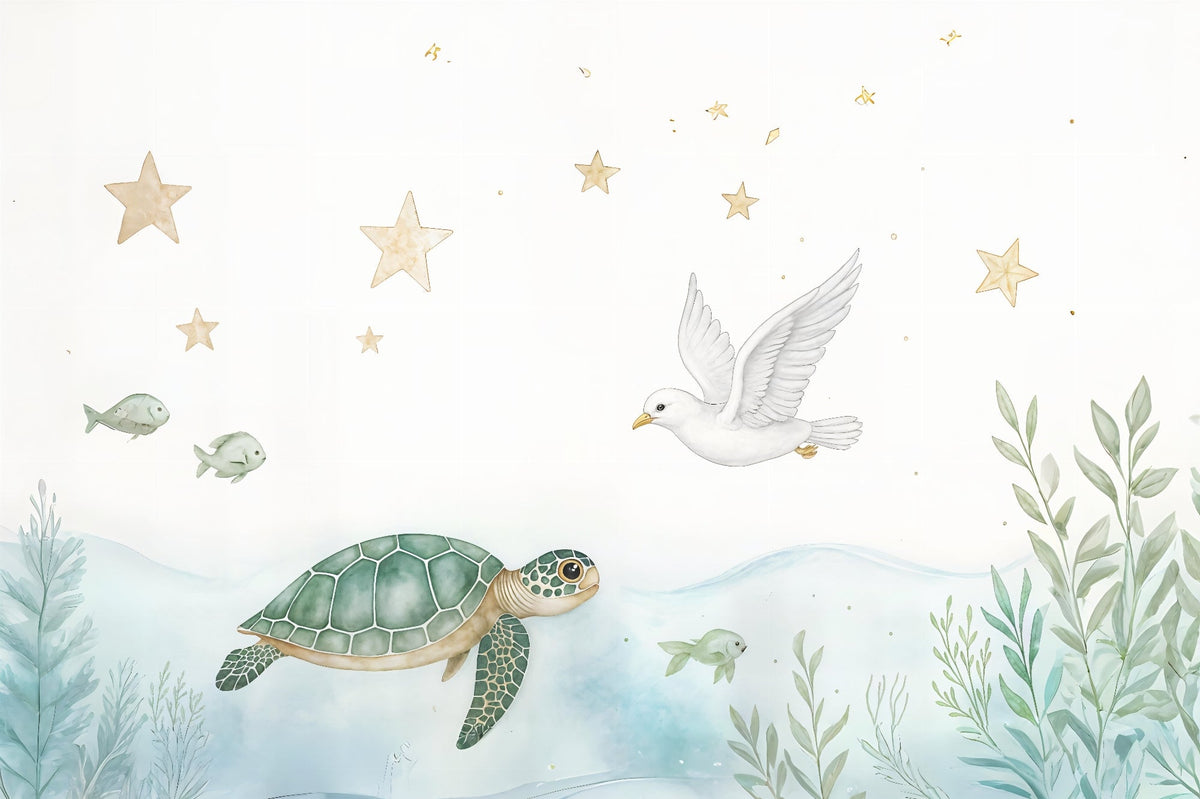 Turtle and Dove Under the Stars Wall Mural