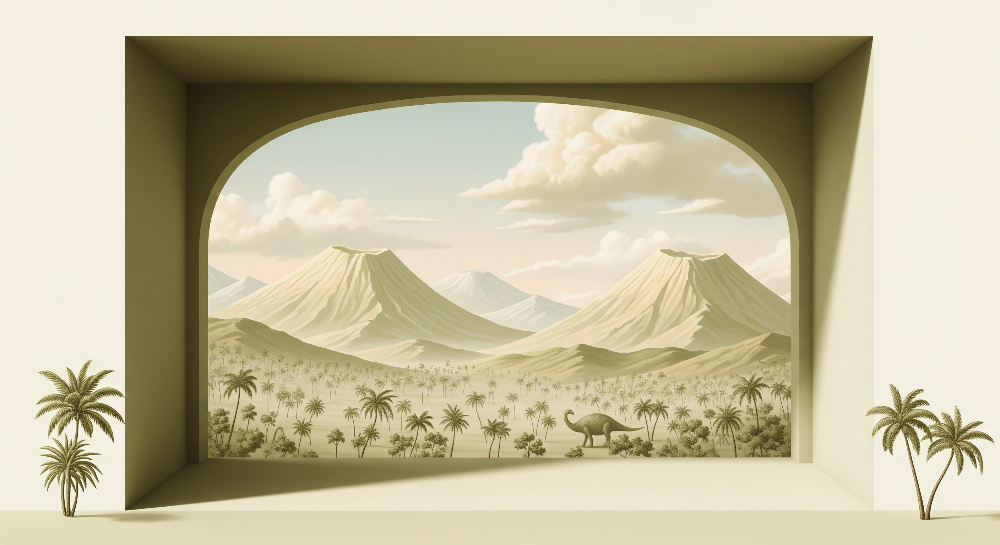 Twin Volcano Desert Dinosaur Wall Mural