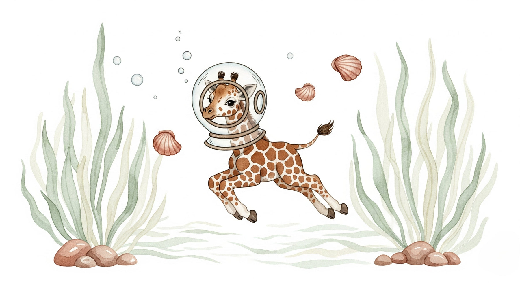 Detailed underwater astronaut giraffe mural wallpaper design pattern by Kids-Mundo