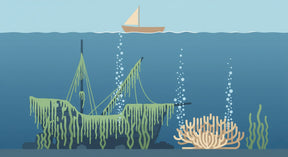 Detailed underwater shipwreck mural wallpaper design pattern with coral and marine life by Kids-Mundo