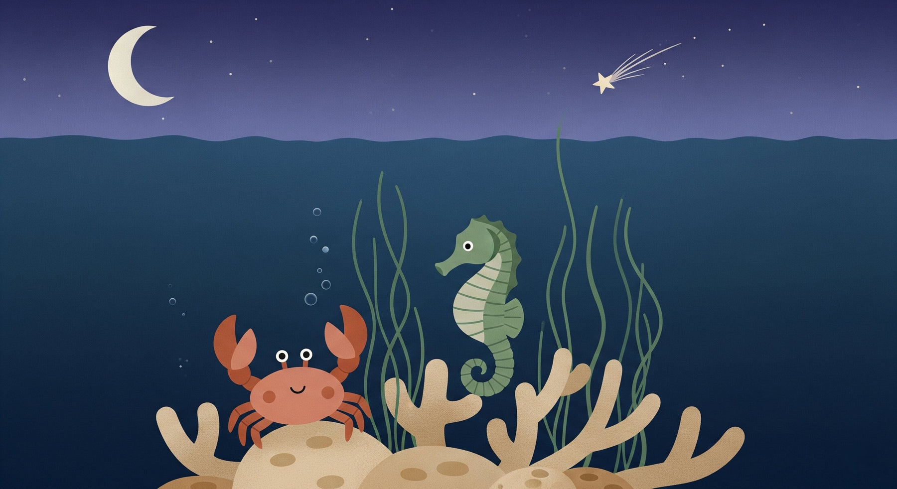 Detailed underwater sea life mural wallpaper design pattern with crab and seahorse by Kids-Mundo