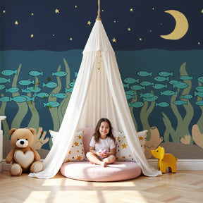 Underwater ocean mural wallpaper with colorful fish in modern nursery by Kids-Mundo