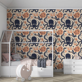 Underwater octopus mural wallpaper for colorful kids playroom by Kids-Mundo