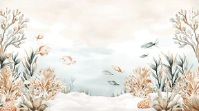 Detailed underwater reef mural wallpaper design pattern with pastel marine life by Kids-Mundo