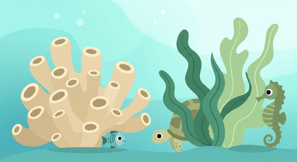Detailed underwater sea mural wallpaper design pattern with turtle and seahorse by Kids-Mundo
