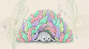 Detailed underwater seal and colorful seaweed mural wallpaper design pattern by Kids-Mundo