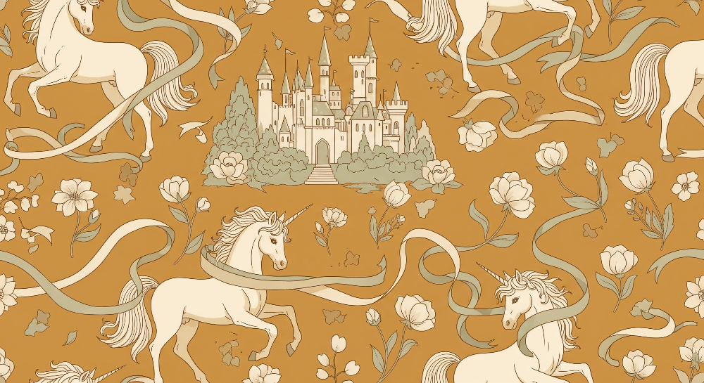 Unicorn and Fairytale Castle Toile Wall Mural