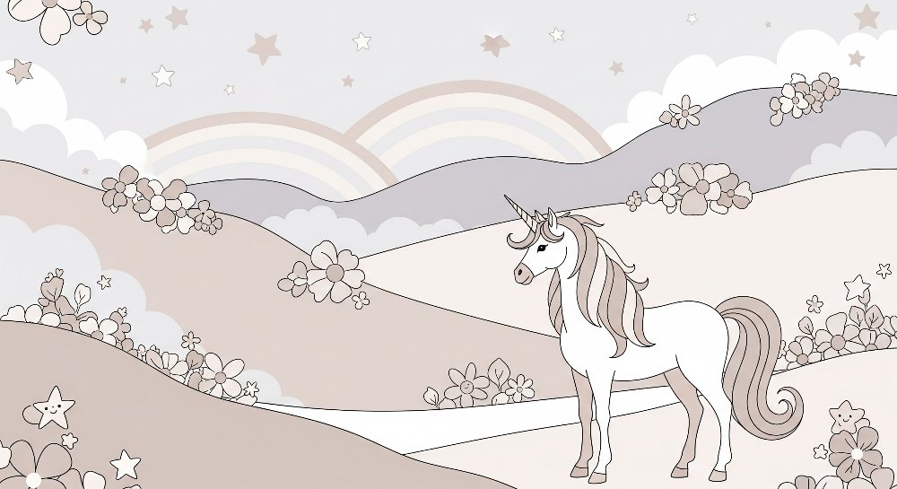 Unicorn in a Dreamy Pastel Landscape Wall Mural