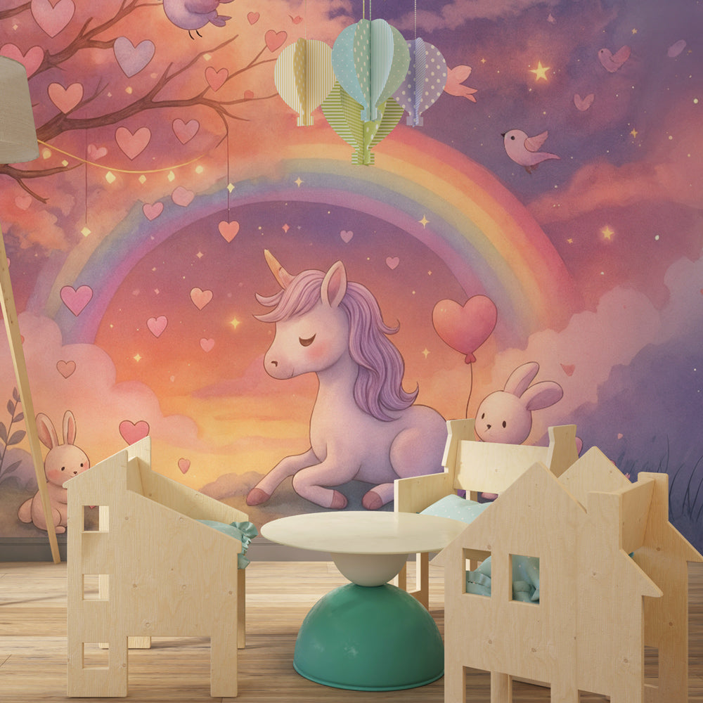 Fantasy unicorn wallpaper transforming children's bedroom with magical forest theme by Kids-Mundo