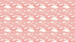 Detailed unicorn mural wallpaper design pattern with pink sky and magical elements by Kids-Mundo