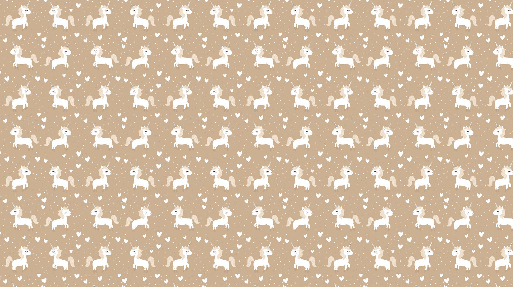 Detailed unicorn mural wallpaper design pattern with magical creatures on taupe background by Kids-Mundo