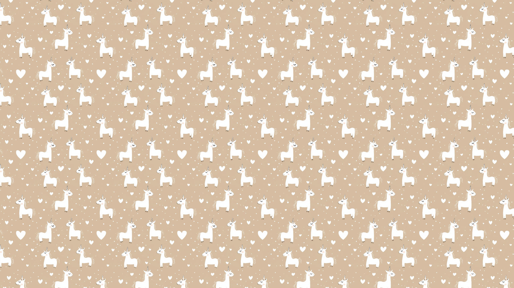 Detailed unicorn mural wallpaper design pattern showing white unicorns on beige by Kids-Mundo