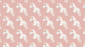 Detailed unicorn mural wallpaper design pattern with soft pink background by Kids-Mundo