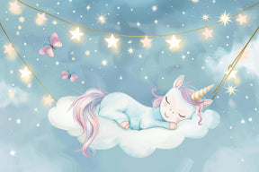 Detailed sleeping unicorn on clouds mural wallpaper design pattern by Kids-Mundo