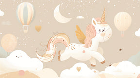 Detailed unicorn and hot air balloon mural wallpaper design pattern by Kids-Mundo