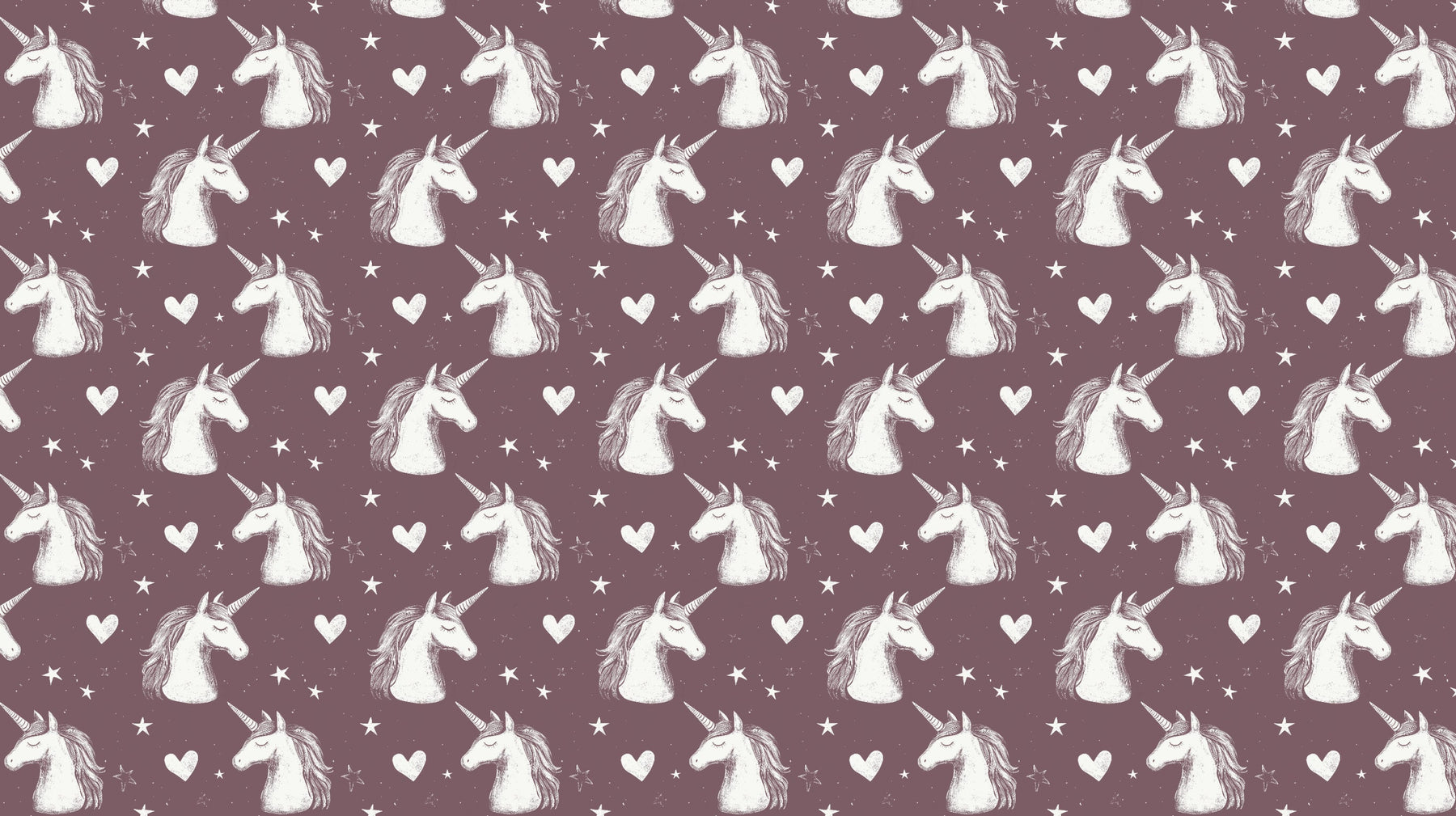 Detailed unicorn mural wallpaper design pattern with stars and hearts on purple background