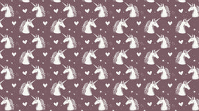 Detailed unicorn mural wallpaper design pattern with stars and hearts on purple background