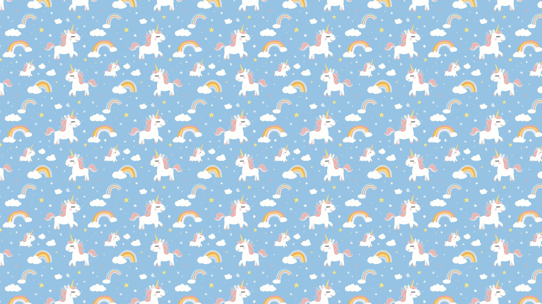 Detailed unicorn and rainbow mural wallpaper design pattern on blue background by Kids-Mundo