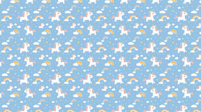 Detailed unicorn and rainbow mural wallpaper design pattern on blue background by Kids-Mundo