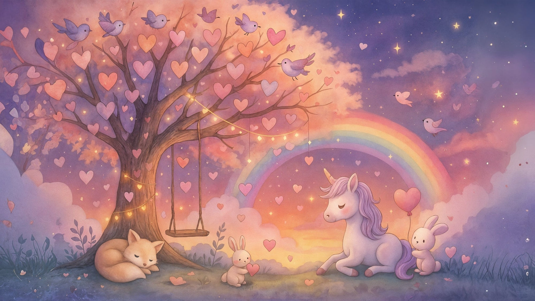 Detailed unicorn mural wallpaper design pattern featuring magical forest and rainbow by Kids-Mundo