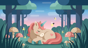 Detailed unicorn in enchanted forest mural wallpaper design pattern by Kids-Mundo