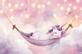 Detailed sleeping unicorn in cloud hammock mural wallpaper design pattern by Kids-Mundo