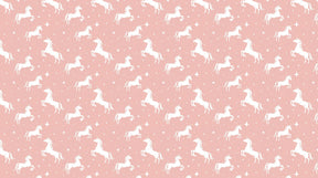 Detailed white unicorns and stars mural wallpaper design pattern on pink background by Kids-Mundo