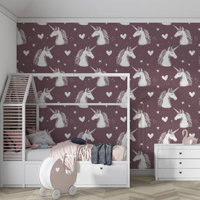 Unicorn and stars mural wallpaper transforming children's bedroom into fairytale space
