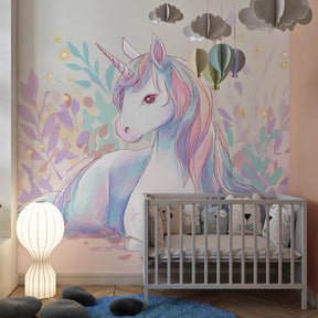 Fantasy unicorn wallpaper transforming children's bedroom into magical kingdom by Kids-Mundo
