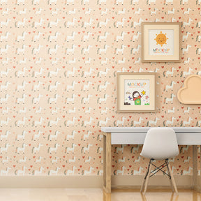 Magical unicorn mural wallpaper creating dreamy atmosphere in children's bedroom with heart motifs