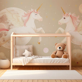 Starry sky unicorn wallpaper transforming nursery into dreamy celestial sanctuary