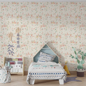Whimsical unicorn mural wallpaper with delicate flowers in modern kids room by Kids-Mundo