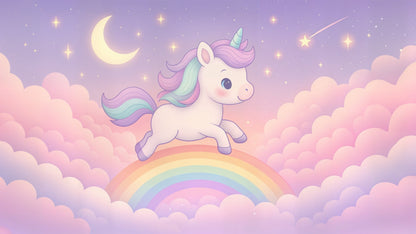 Kids-Mundo flat artwork of the magical unicorn rainbow wall mural design
