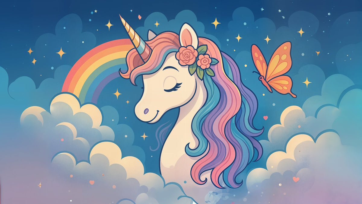 Enchanted Unicorn with Rainbow and Starry Sky Wall Mural