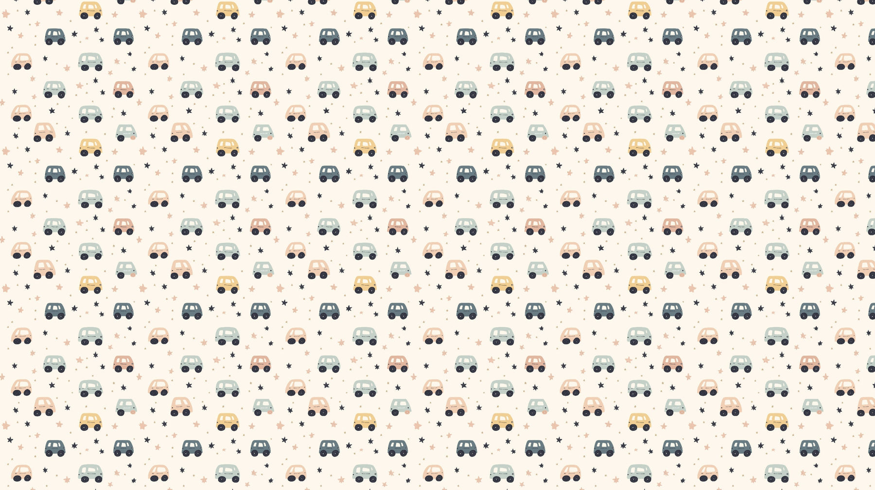 Detailed vehicle mural wallpaper design pattern showing soft cars and stars by Kids-Mundo