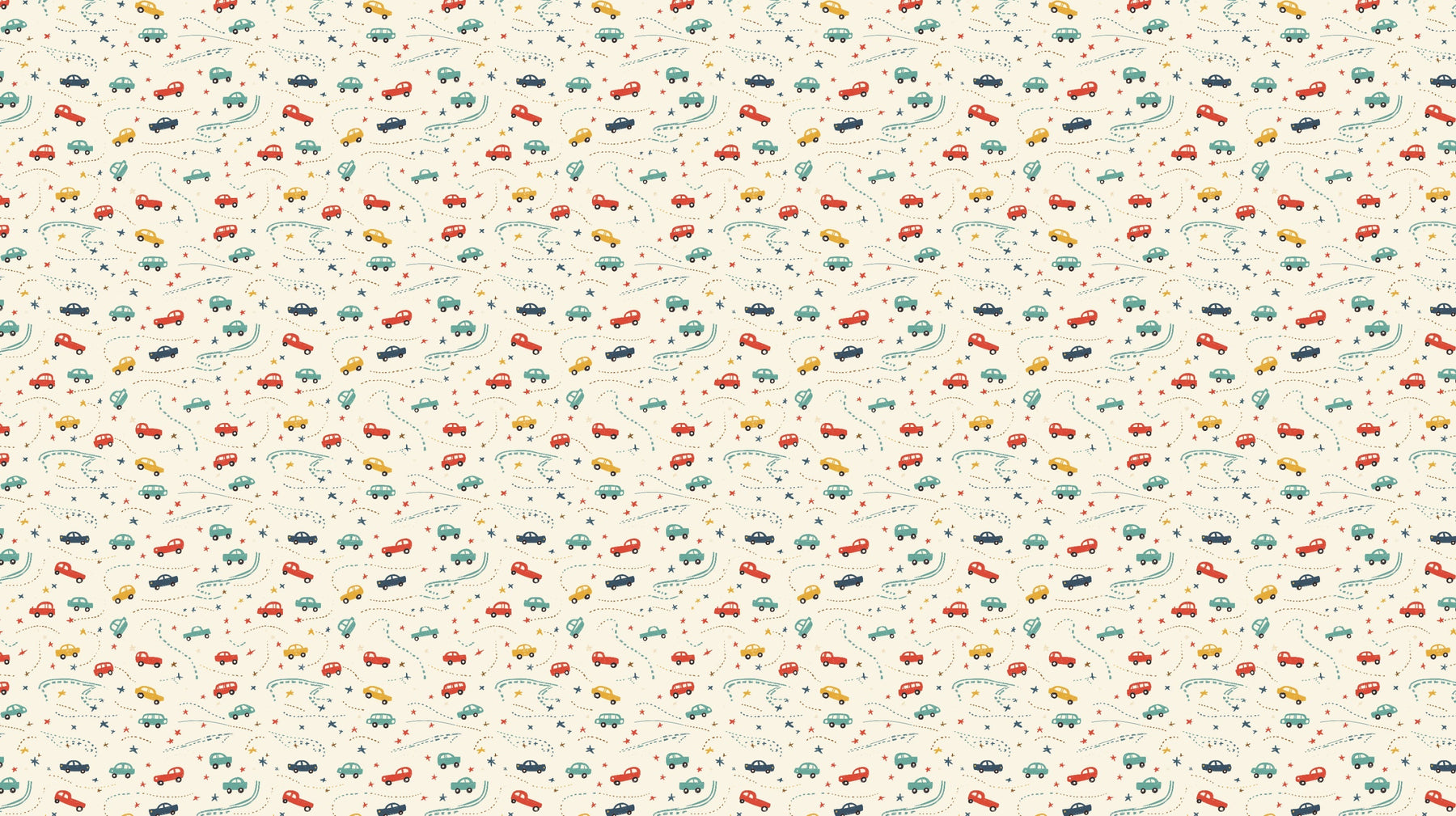 Detailed colorful cars mural wallpaper design pattern with beige background by Kids-Mundo