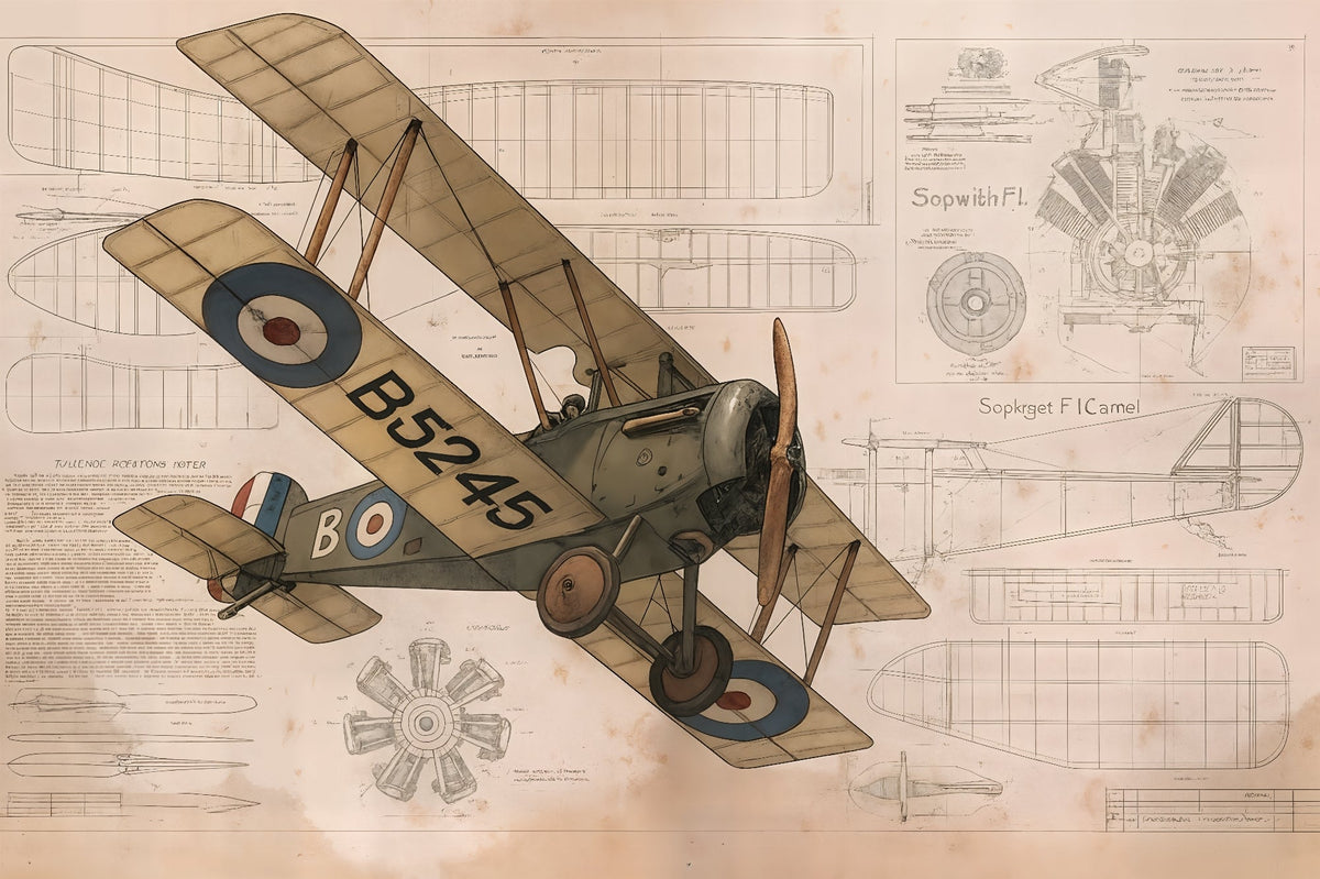 Vintage Aeroplane Blueprint Wall Mural