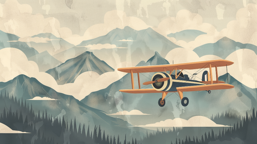 Vintage Biplane Misty Mountains Wall Mural