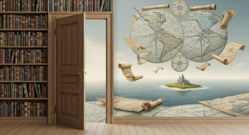 Vintage Map Doorway to a Desert Island Wall Mural