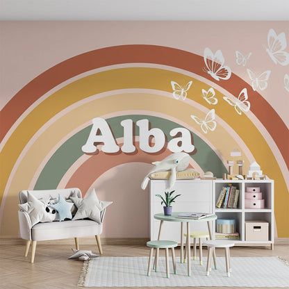 Kids-Mundo rainbow and butterfly wall mural adding cheerful warmth to a children's playroom.