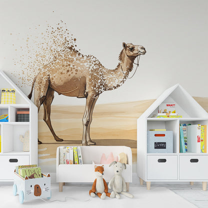 Kids-Mundo watercolor camel wall mural bringing a calm desert scene into a playroom