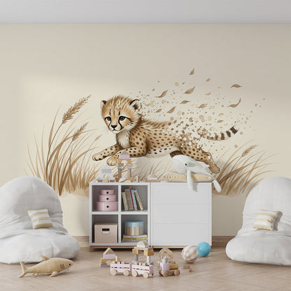 Kids-Mundo cheetah cub wall mural adding artistic colour to a kids bedroom wall