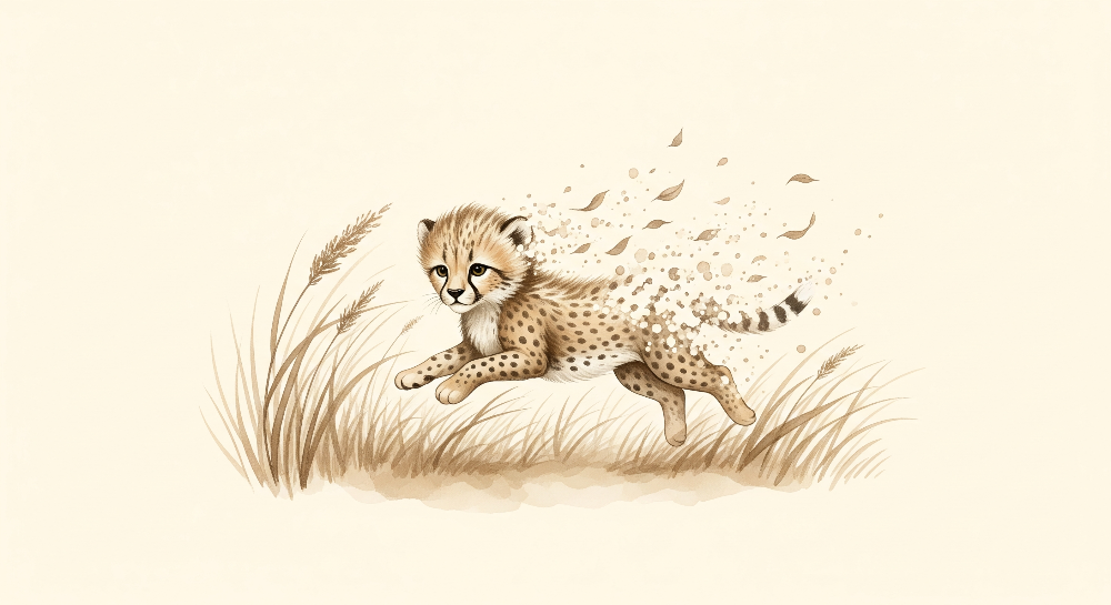 Watercolor Cheetah Cub Running Through Golden Grass Wall Mural