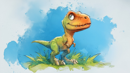 Kids-Mundo flat artwork preview of the watercolour baby dinosaur design used for this mural.
