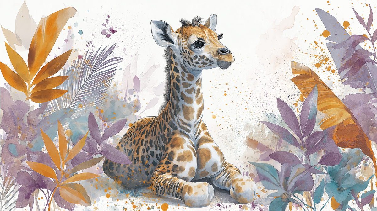 Watercolour Baby Giraffe Jungle Wall Mural