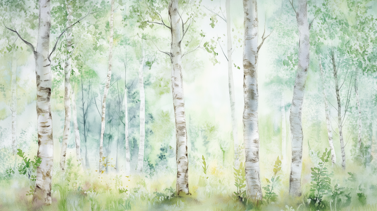 Sunlit Watercolour Birch Forest Wall Mural