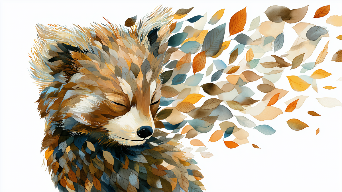 Watercolour Fox and Drifting Leaves Wall Mural