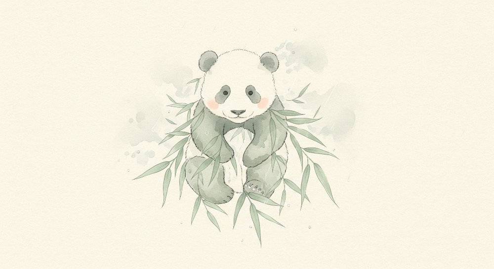Watercolour Panda in Bamboo Leaves Wall Mural