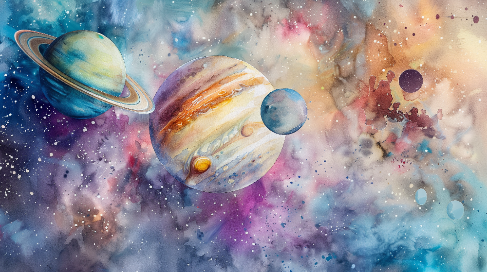 Watercolour Planets Space Wall Mural