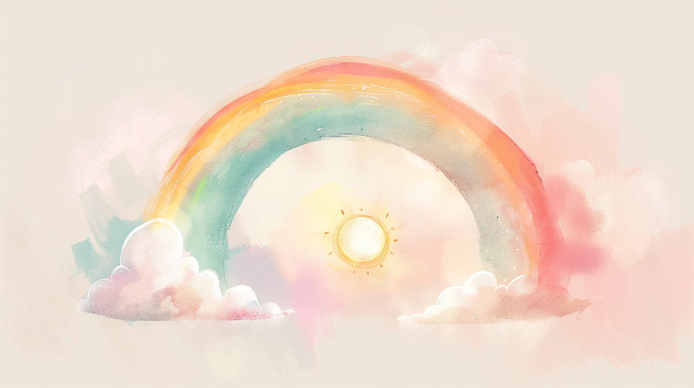 Soft Watercolour Rainbow and Sunshine Wall Mural